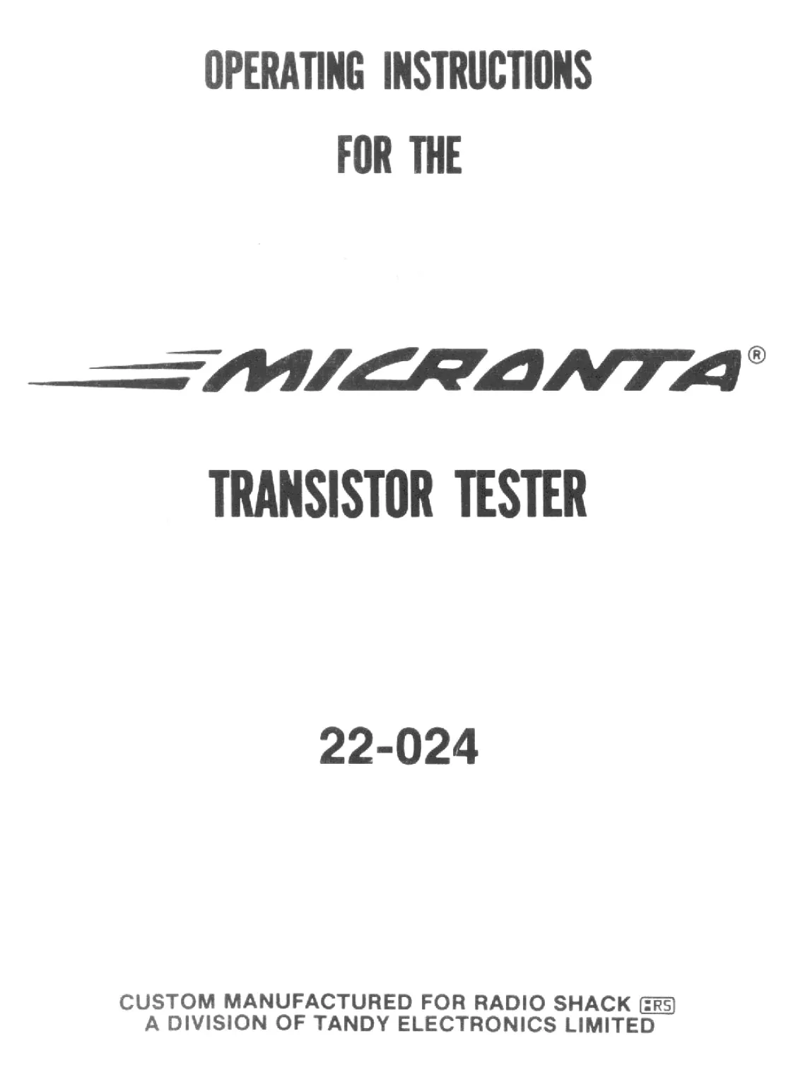 1979 Micronta Dynamic Transistor Checker / Tester 22-024