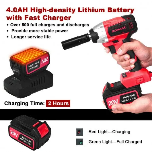 20V Cordless Impact Wrench Brushless with 4.0 AH Battery