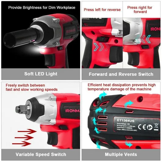 20V Cordless Impact Wrench Brushless with 4.0 AH Battery