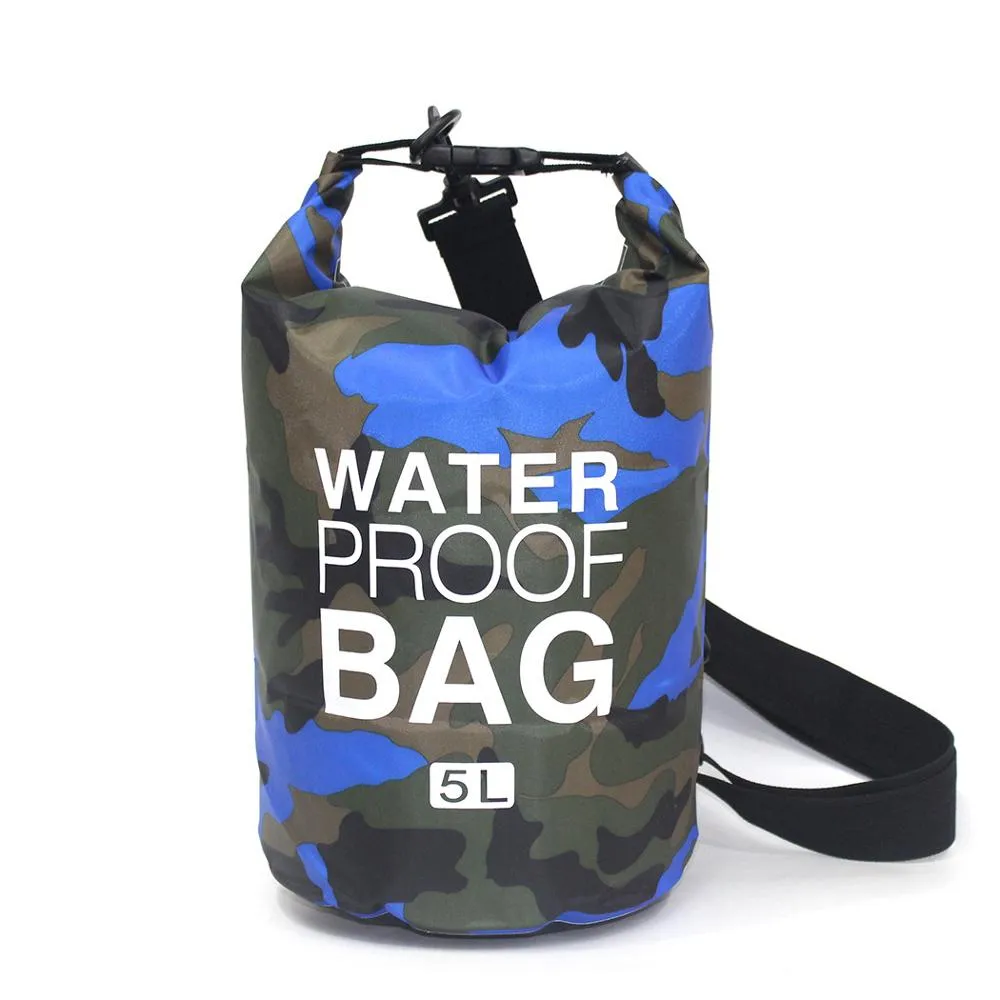 2/5/10/15L Outdoor Camouflage Waterproof Portable Rafting Diving Dry Bag Sack PVC Coated Swimming Bags for River Trekking