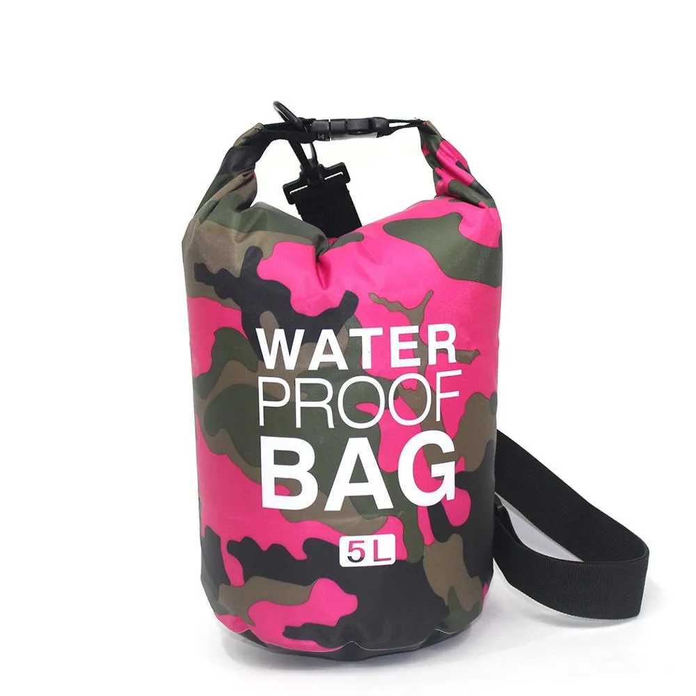 2/5/10/15L Outdoor Camouflage Waterproof Portable Rafting Diving Dry Bag Sack PVC Coated Swimming Bags for River Trekking