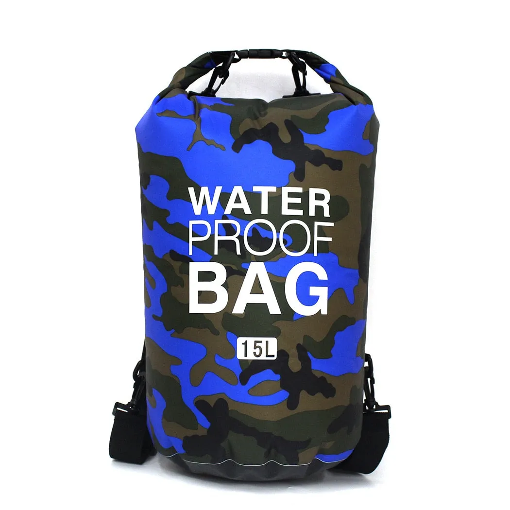 2/5/10/15L Outdoor Camouflage Waterproof Portable Rafting Diving Dry Bag Sack PVC Coated Swimming Bags for River Trekking