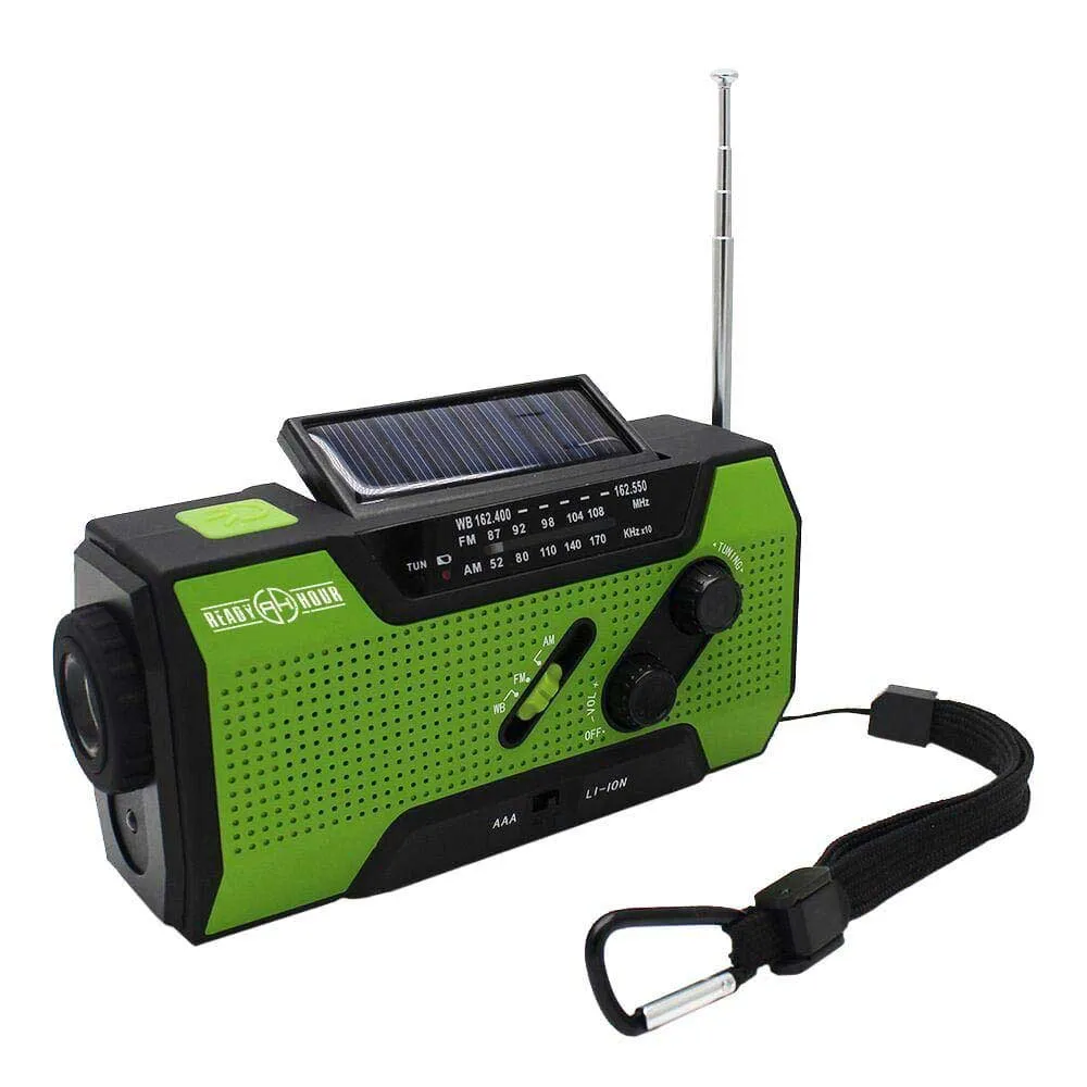 4-in-1 Emergency Solar Flashlight & AM/FM/NOAA Weather Radio w/ Hand Crank by Ready Hour