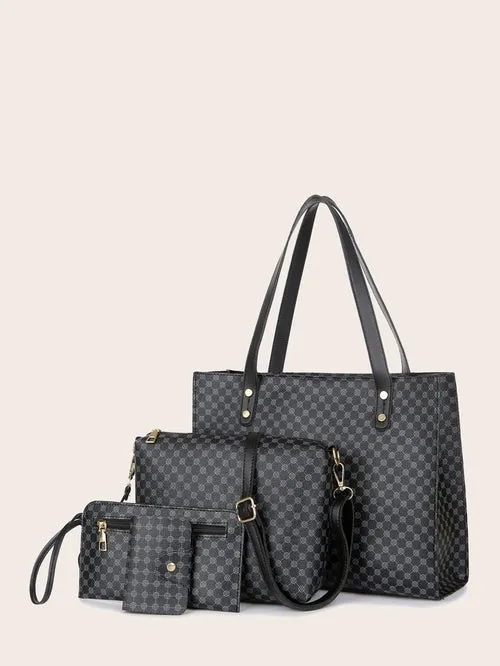 4pcs Croc Embossed Tote Bag Set