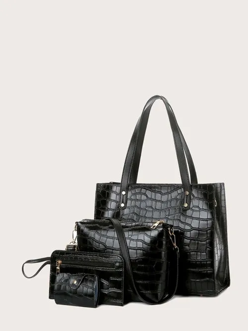 4pcs Croc Embossed Tote Bag Set