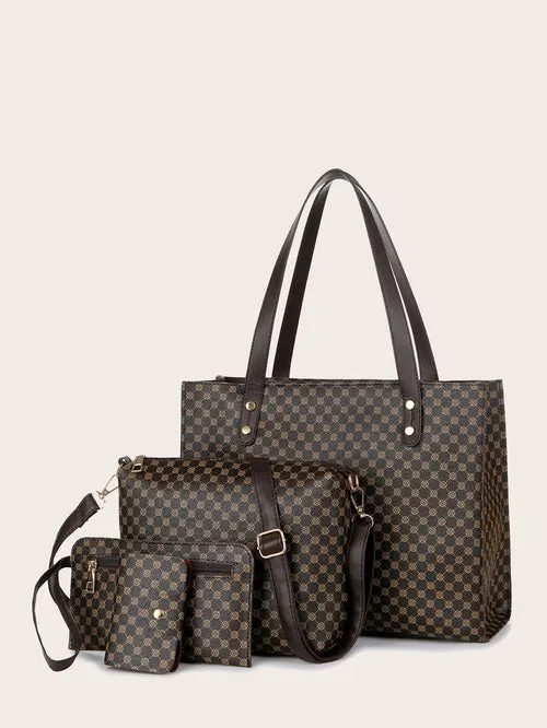 4pcs Croc Embossed Tote Bag Set