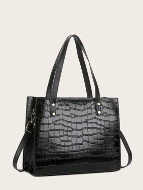 4pcs Croc Embossed Tote Bag Set