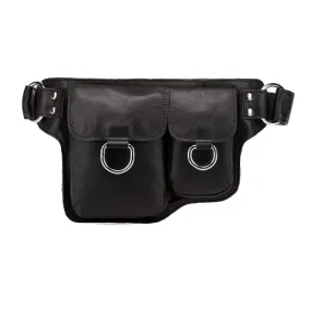 Adonis X  Leather Waist Purse Fanny Pack Hip Bag- BLACK