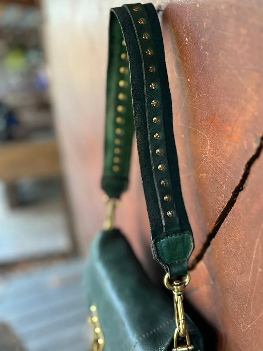 Agnese Rivet Shoulder Bag in Bottle Green Leather