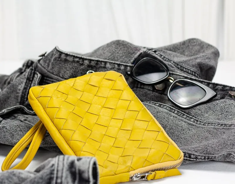 Antheia clutch wallet - Handwoven Yellow leather