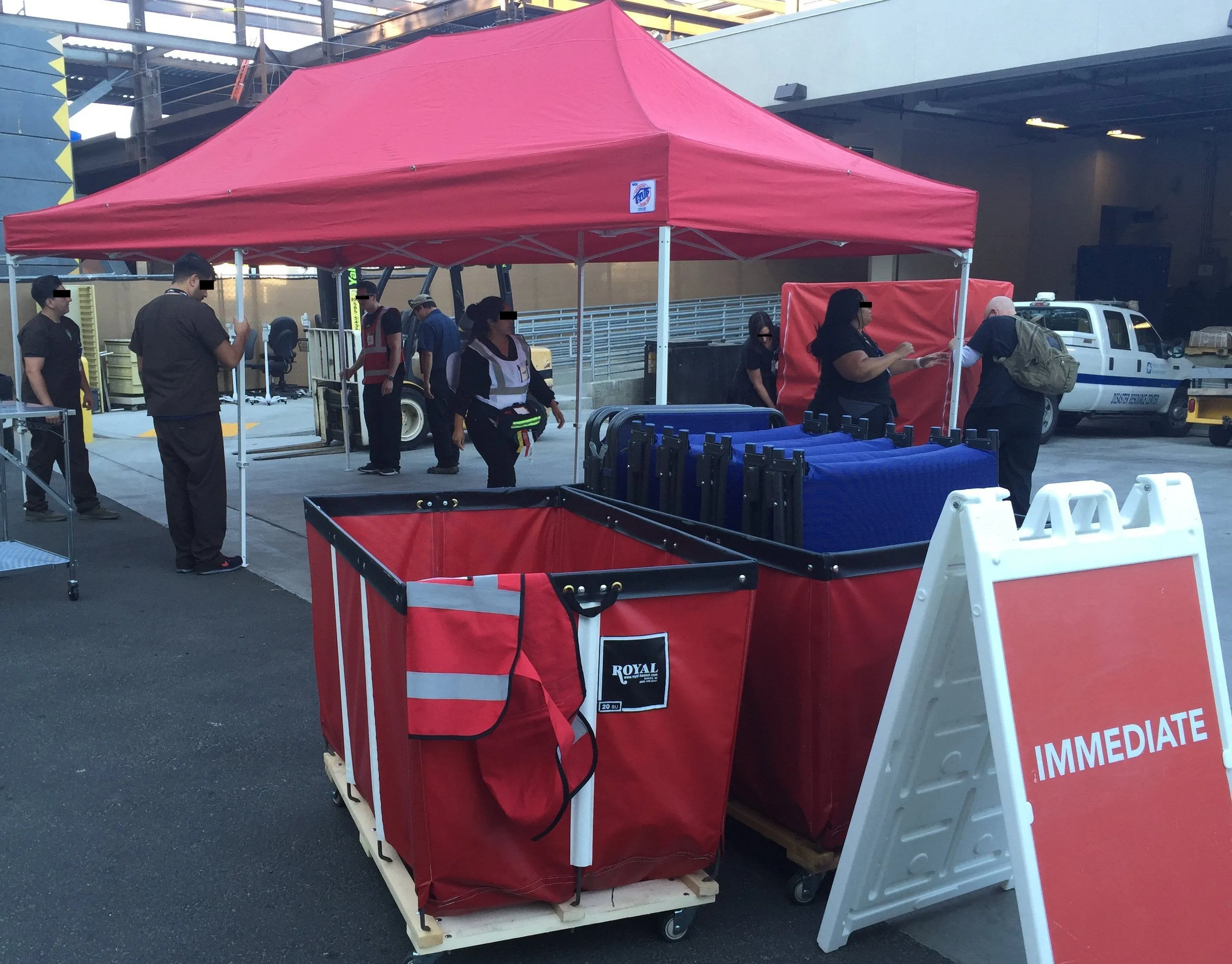 Basket Truck for Storage and Rapid Deployment of Emergency Equipment, Permanent Liner, Red