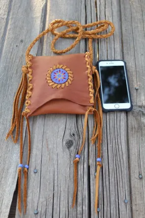 Beaded leather handbag, phone bag