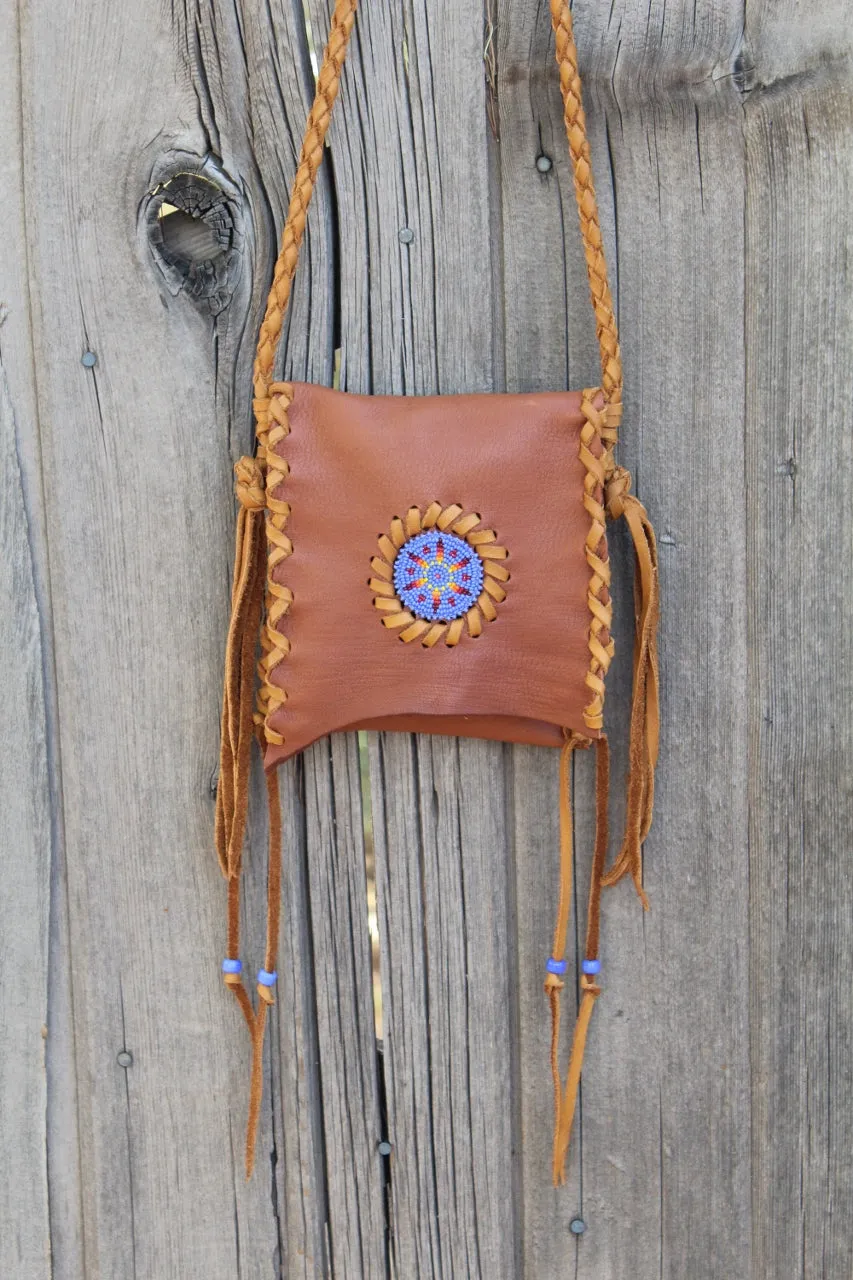 Beaded leather handbag, phone bag