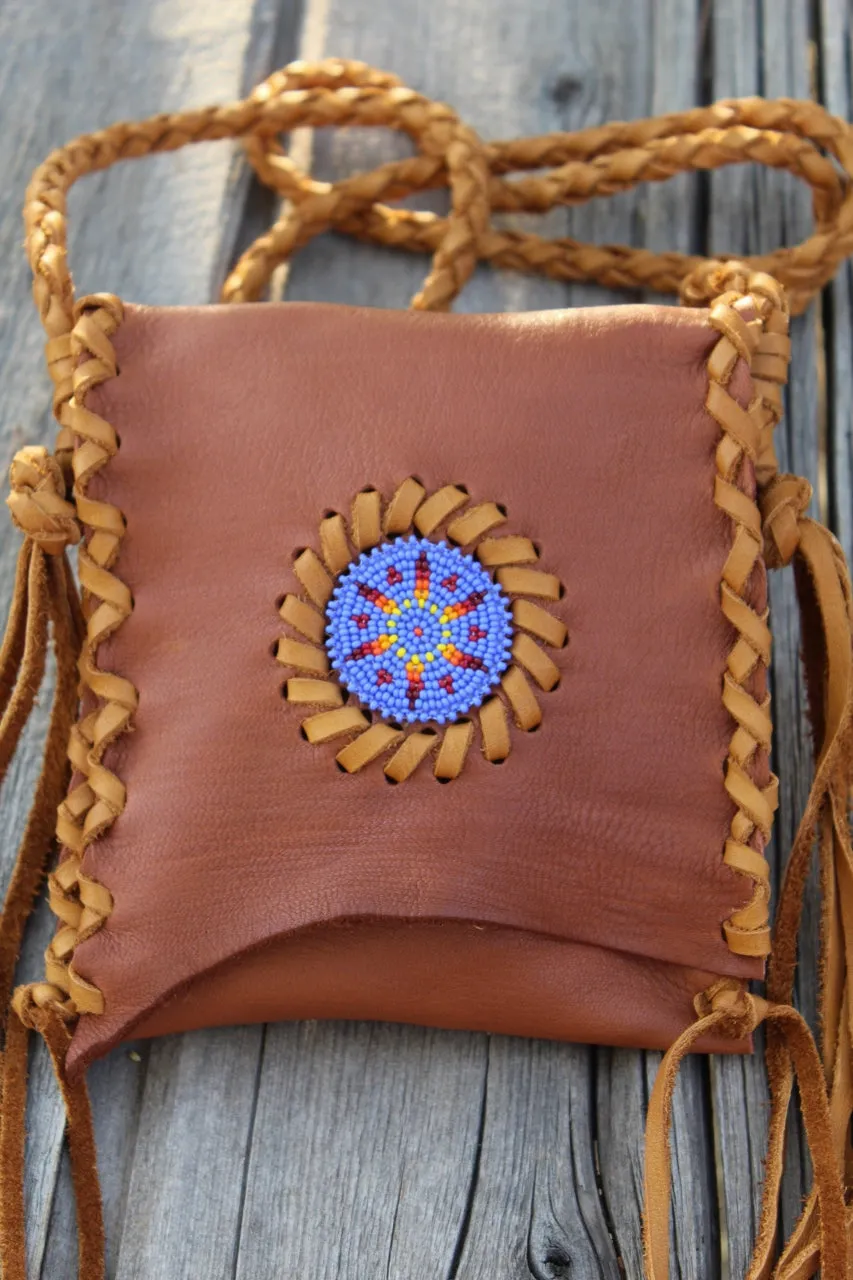 Beaded leather handbag, phone bag