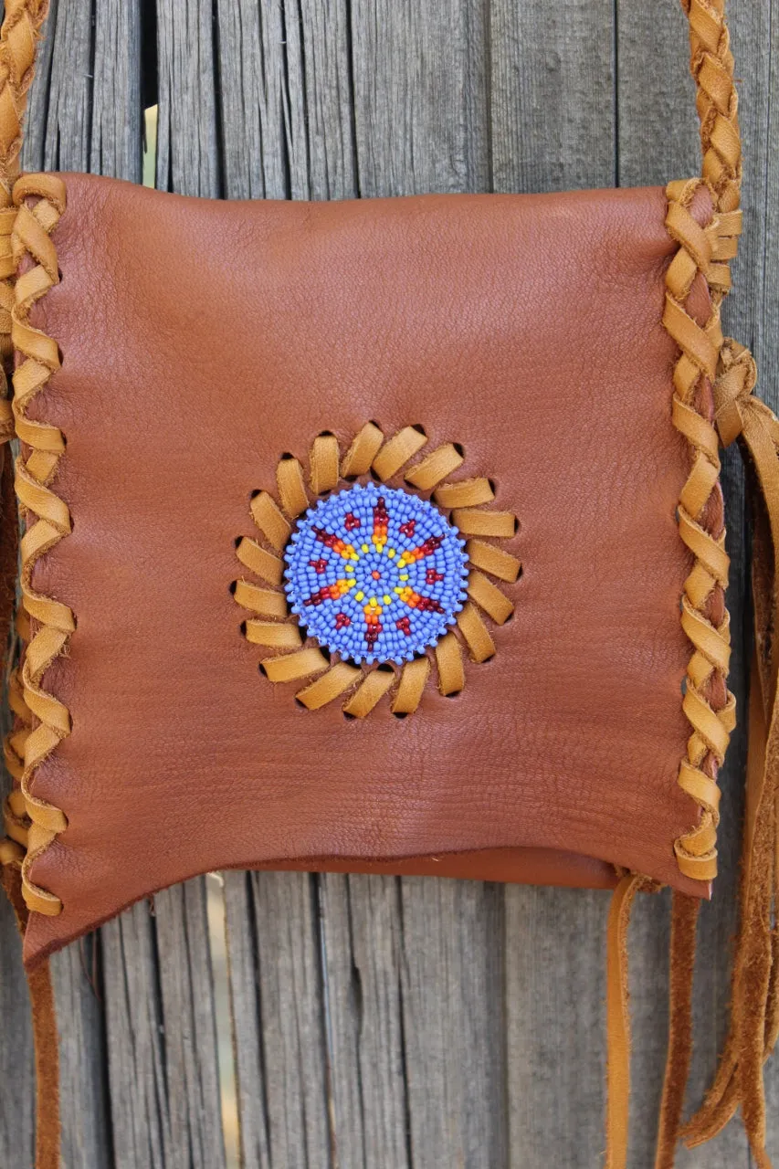 Beaded leather handbag, phone bag