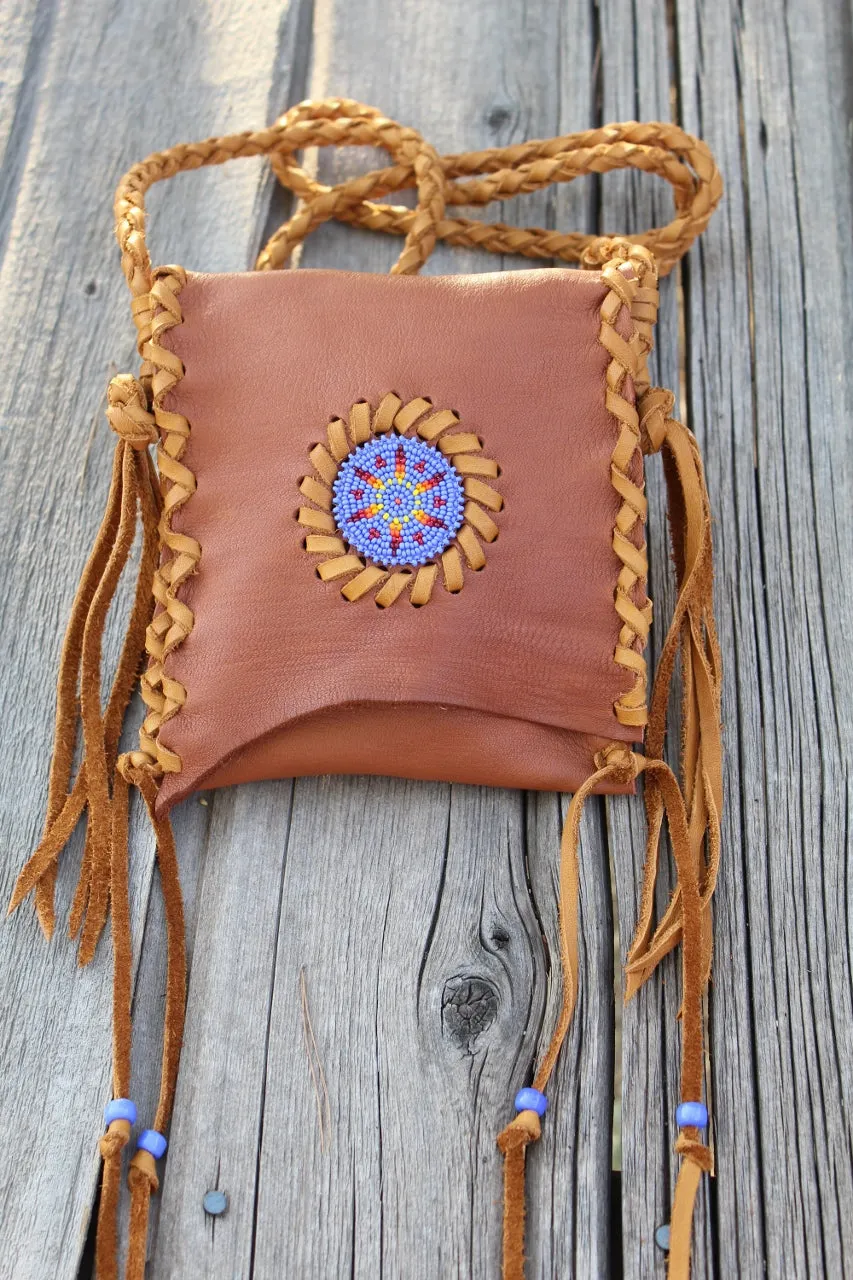 Beaded leather handbag, phone bag