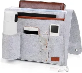 Bedside Caddy, Bedside Storage Caddy Sofa Armrest Organizer, Phone, Tablet, Remote Control Magazine Holder with 5 Pockets for Home Dorm Desk Light Grey