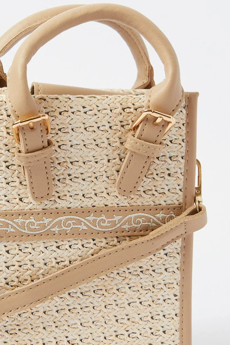 Beige Crochet Crossbody Bag with Handle