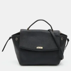 Black Leather Flap Top Handle Bag