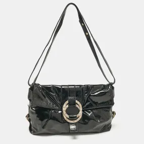 Black Patent Leather Chandra Flap Crossbody Bag