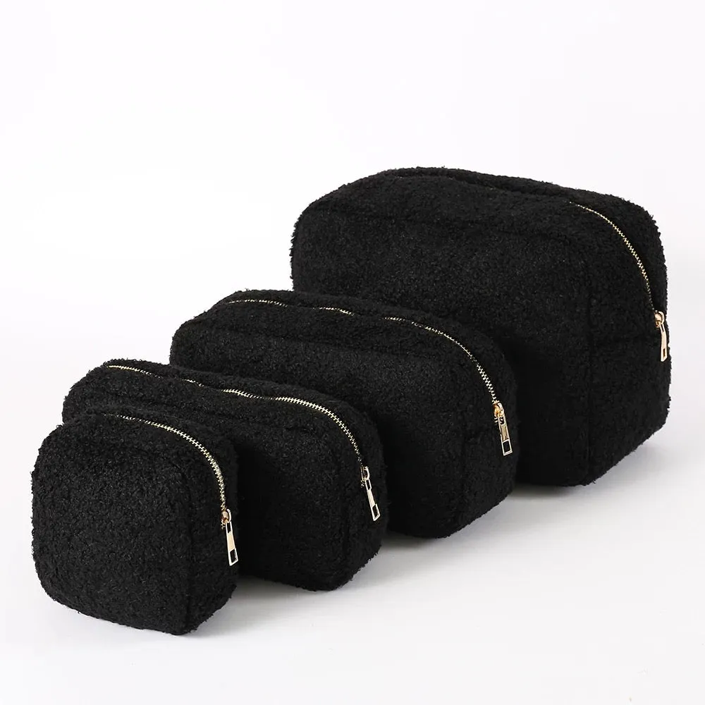 Black Teddy Sherpa Cosmetic Pouches - Assorted Sizes