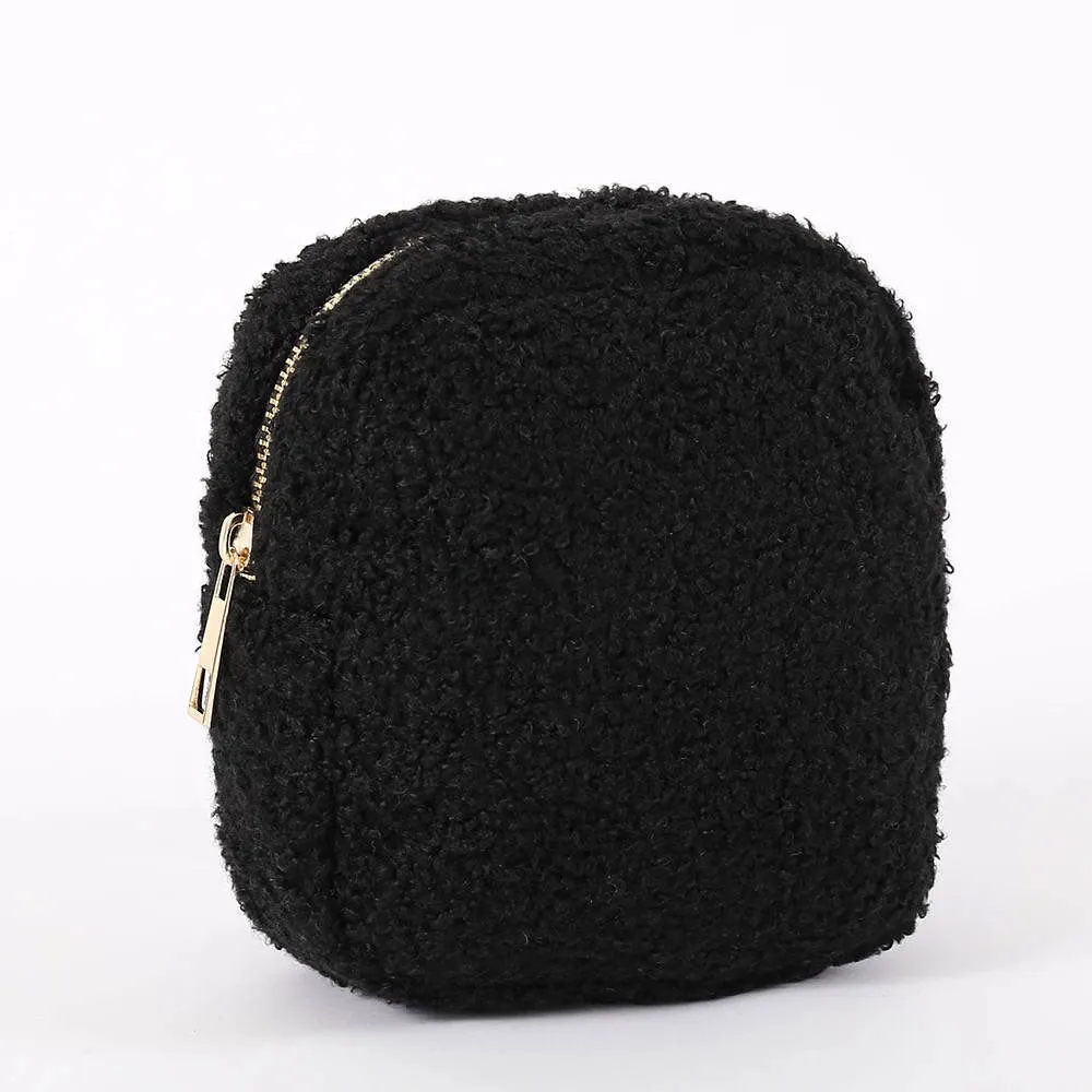 Black Teddy Sherpa Cosmetic Pouches - Assorted Sizes