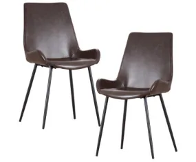 Brando Set of 2 PU Leather Upholstered Dining Chair Metal Leg - Brown