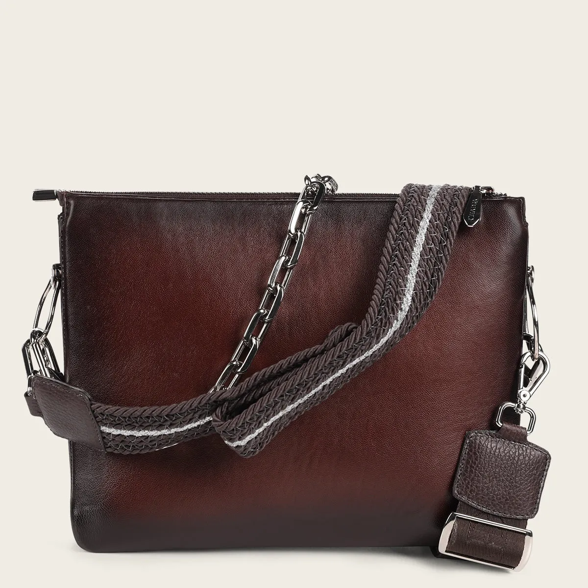 Brown geometrical bovine crossbody handbag