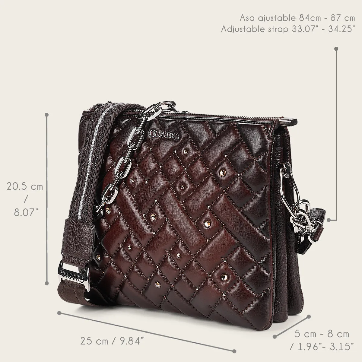 Brown geometrical bovine crossbody handbag