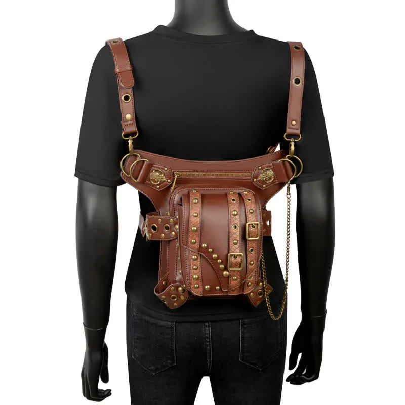 Brown Rock Motorcycle Chain Shoulder Waist Leg Bag