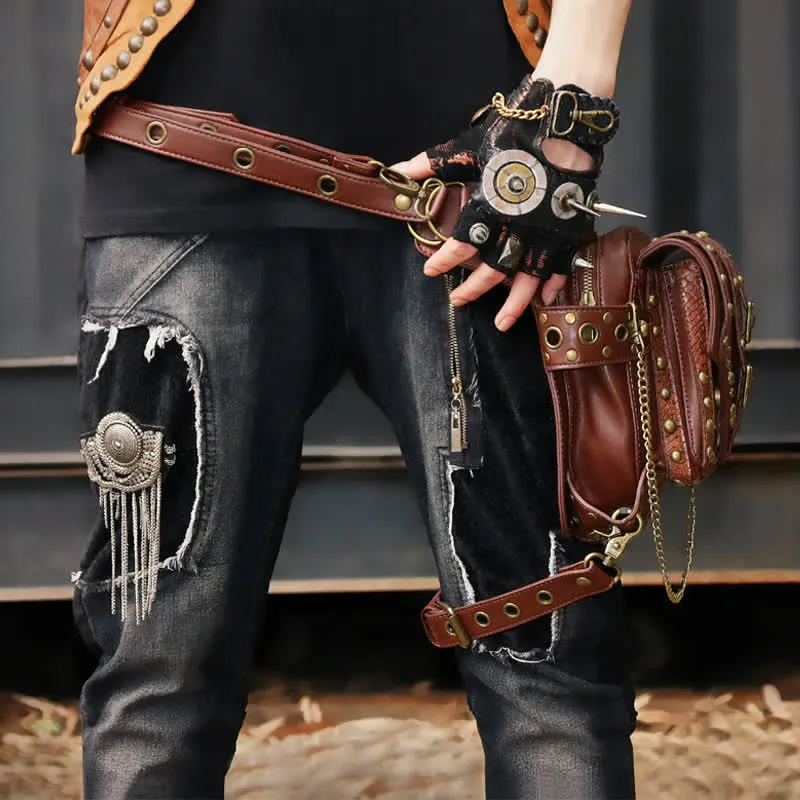 Brown Rock Motorcycle Chain Shoulder Waist Leg Bag