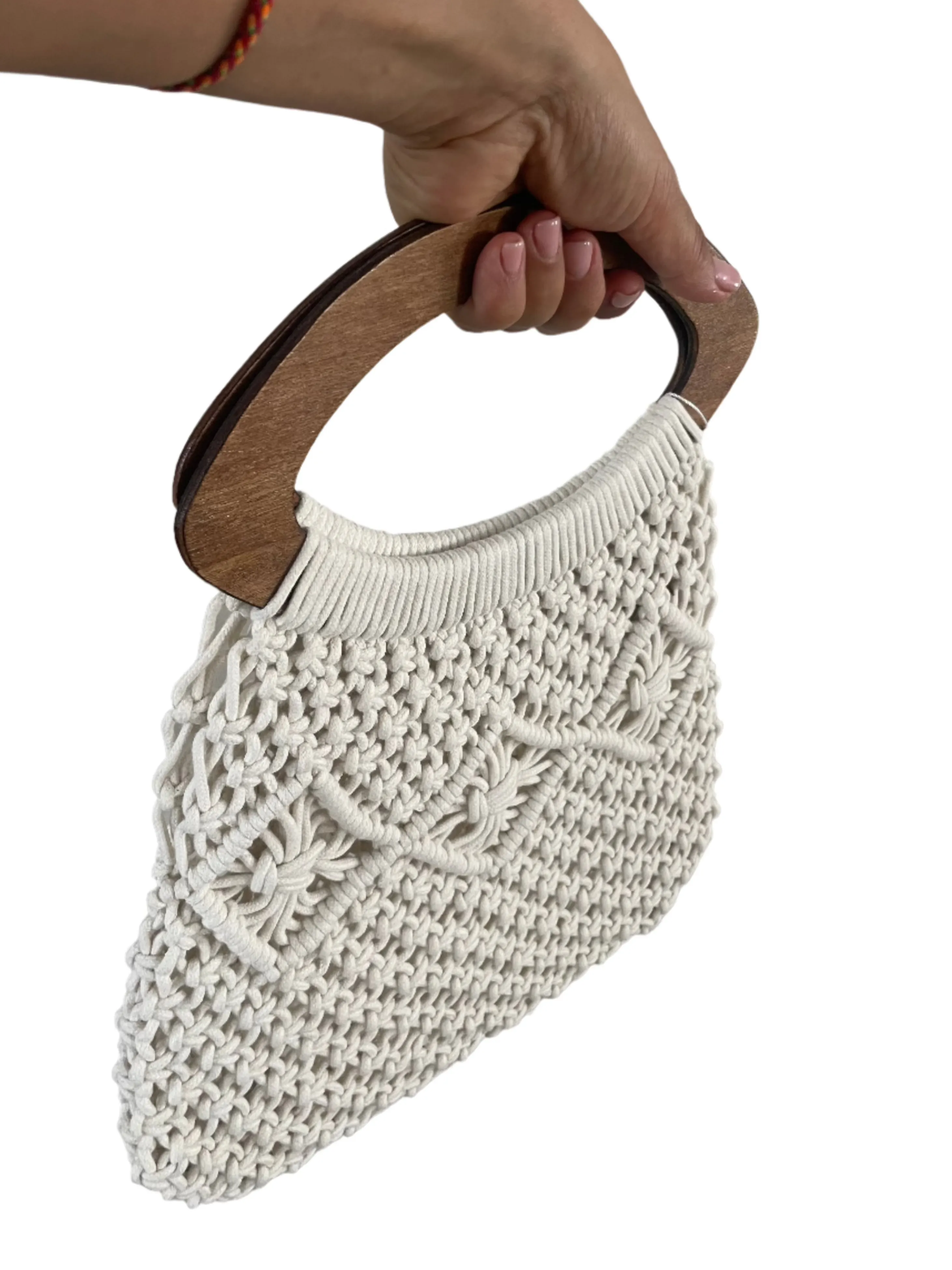 Bucci The Label - Crochet Beach Bag with Woden Handles - White