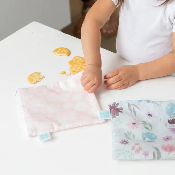 Bumkins Reusable LARGE Snack/Sandwich Bag - Twin Pack Floral and Lace