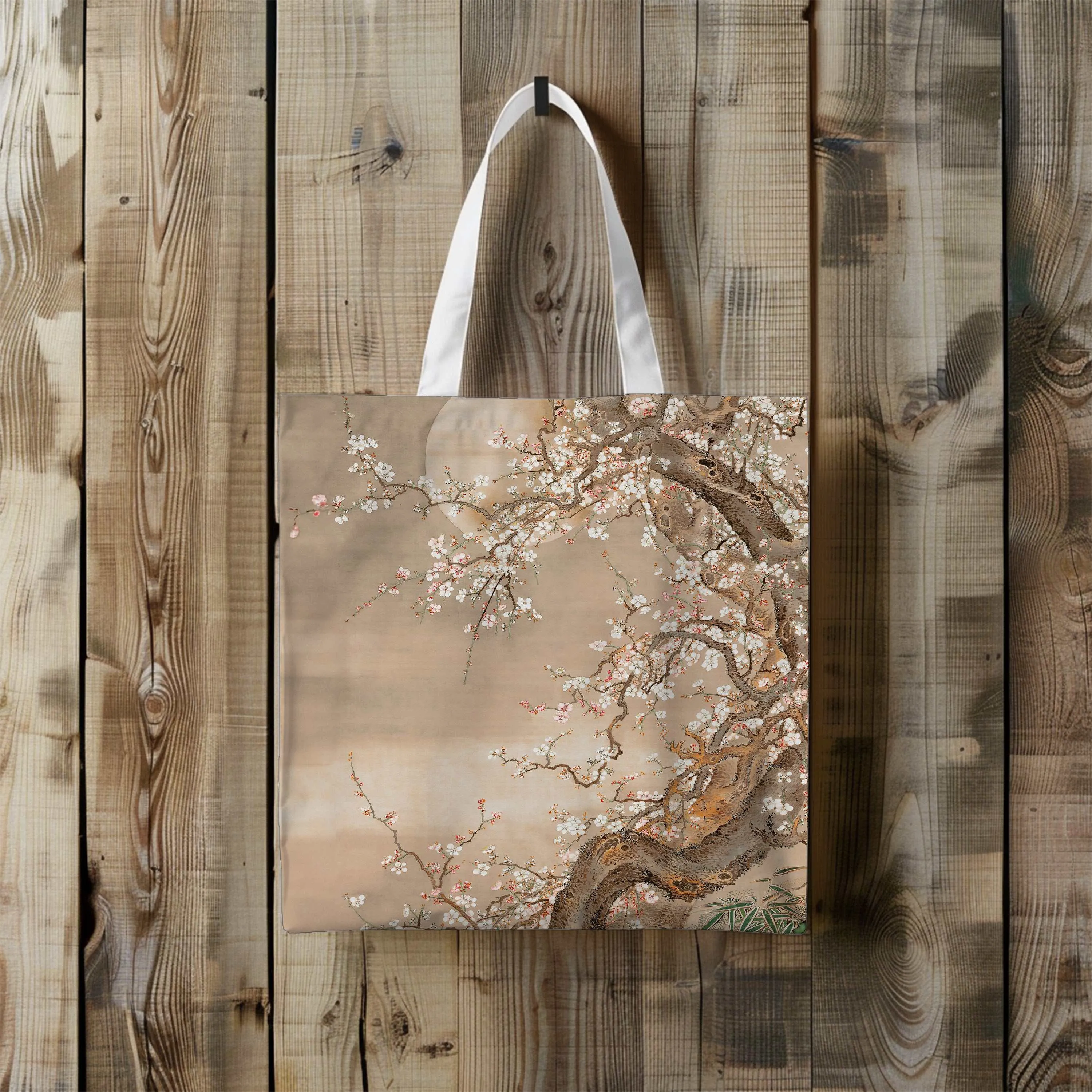 Canvas Cherry Blossoms Tote Bag Japandi Style