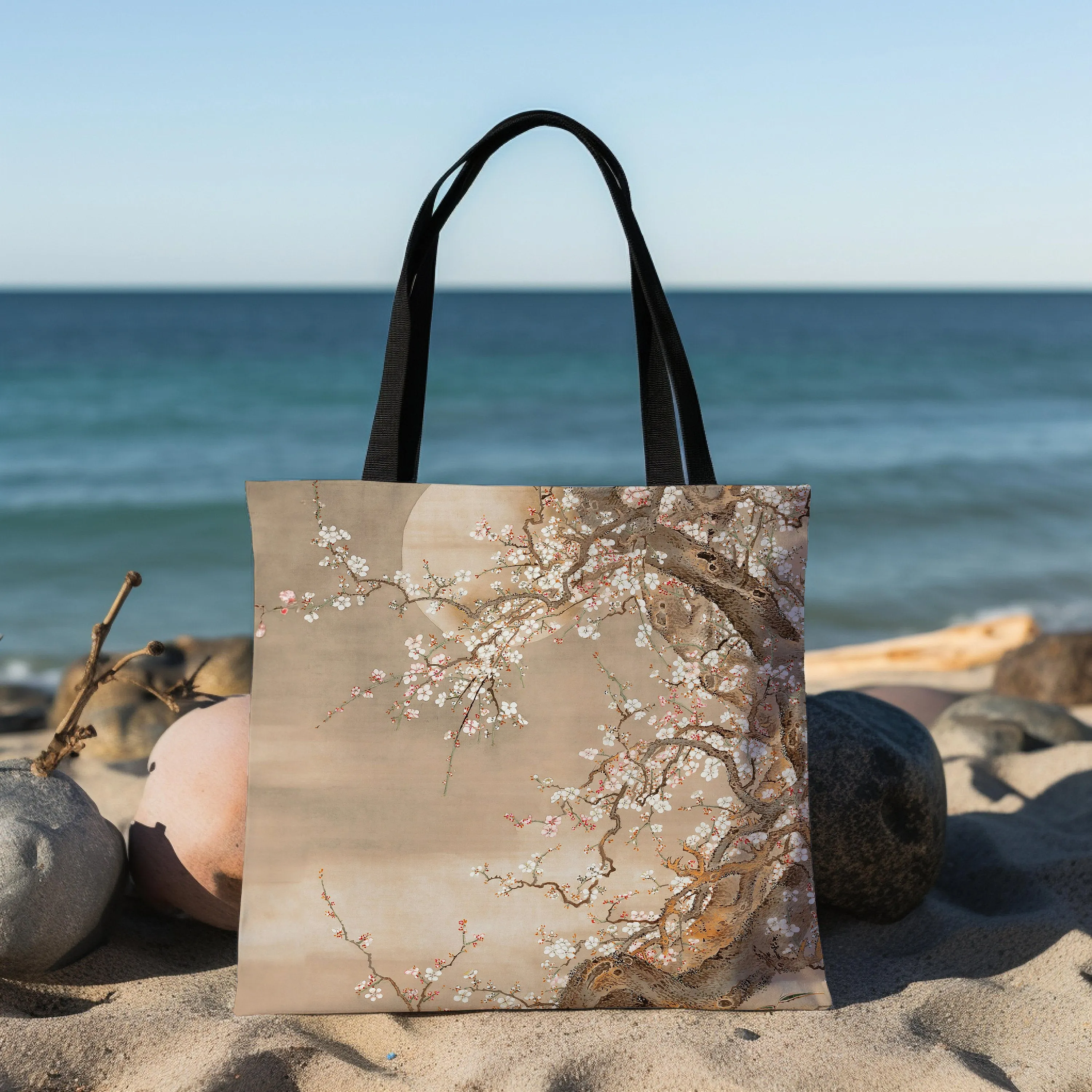 Canvas Cherry Blossoms Tote Bag Japandi Style