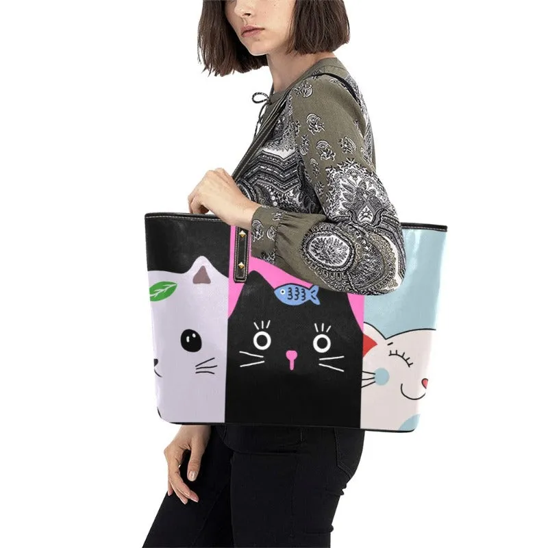 Cat Lover Vegan Leather Tote Bag