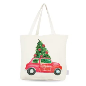 Christmas Tree on Car Gusset Tote Bag