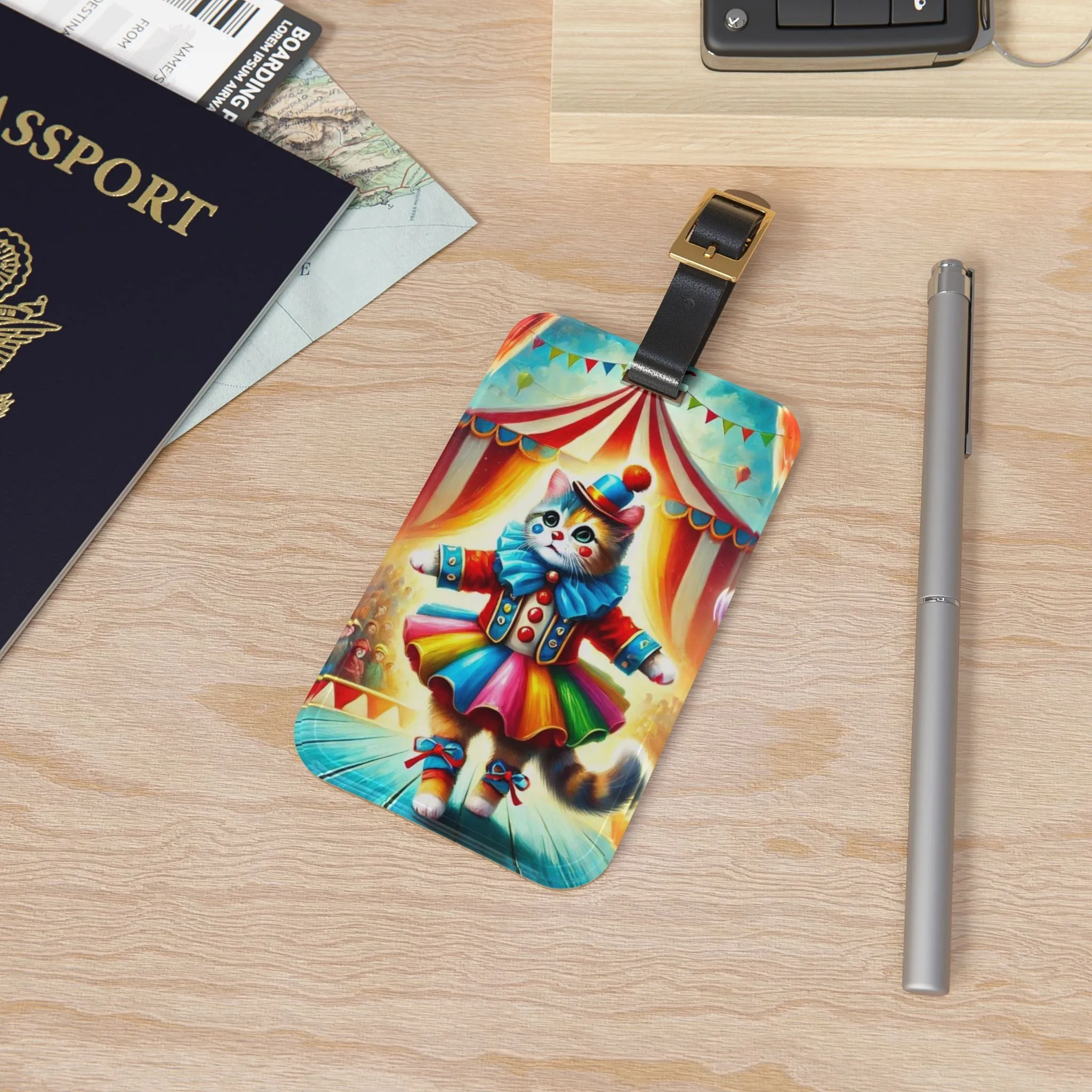 Circus Cat Clown - Luggage Tag - Travel Birthday Gift