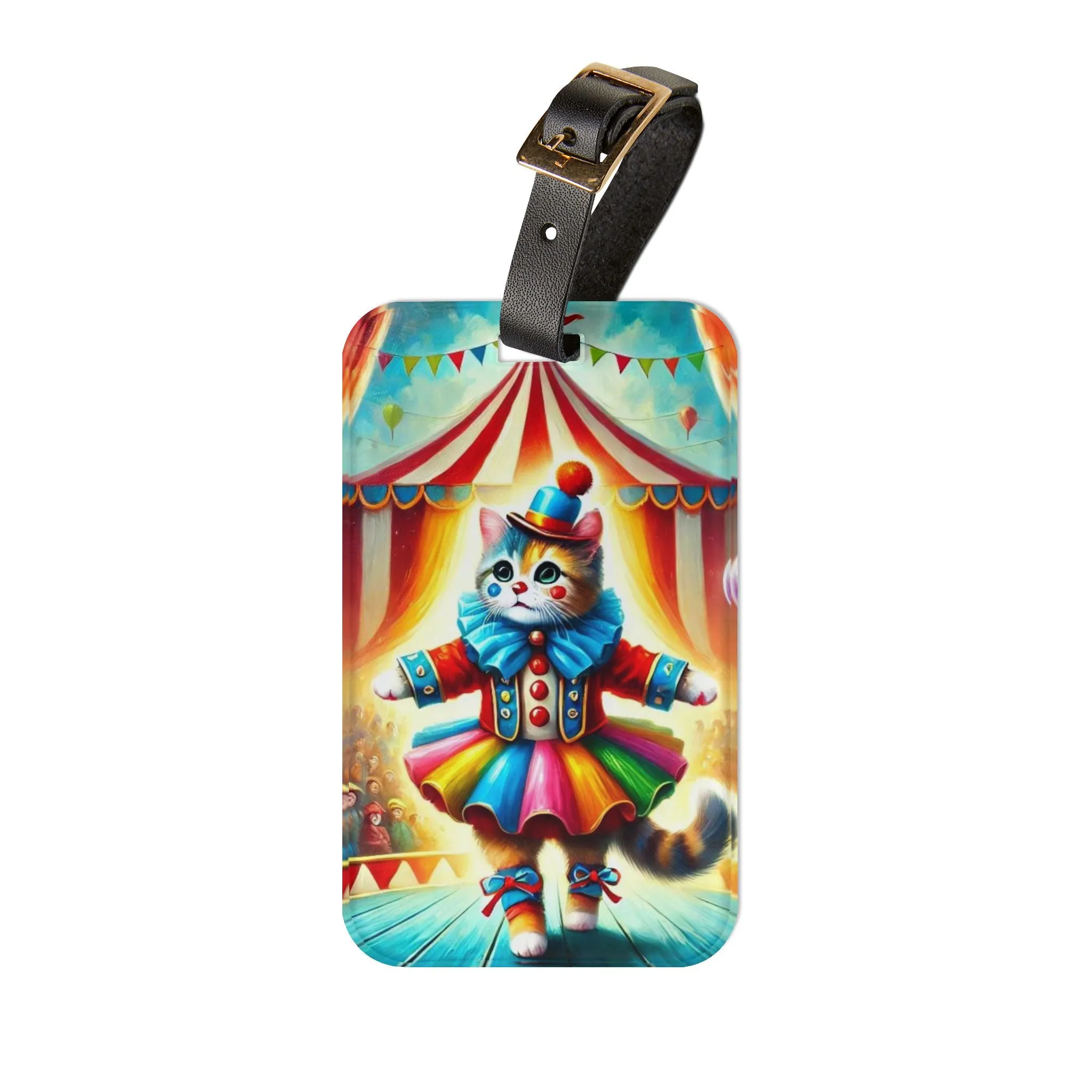 Circus Cat Clown - Luggage Tag - Travel Birthday Gift