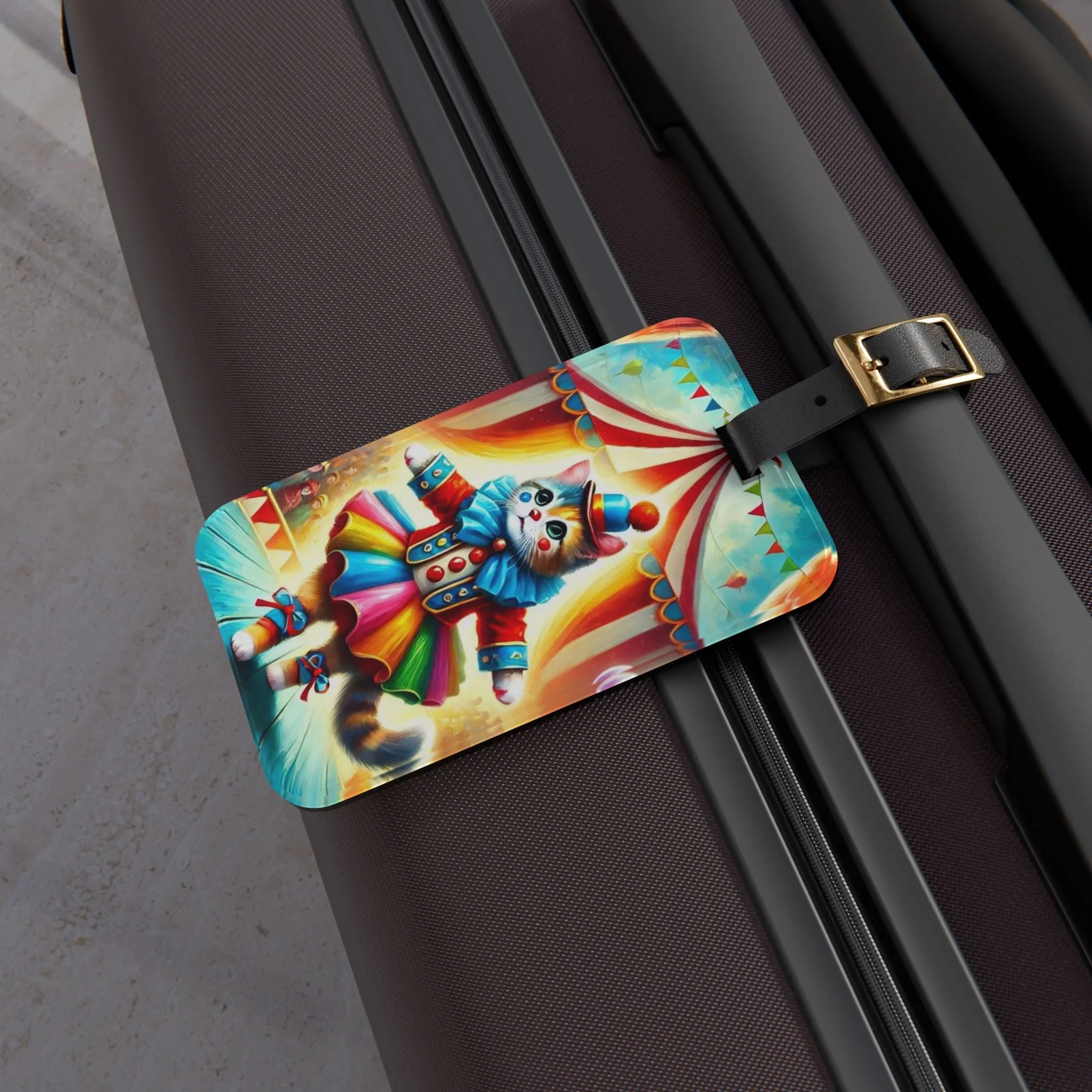 Circus Cat Clown - Luggage Tag - Travel Birthday Gift