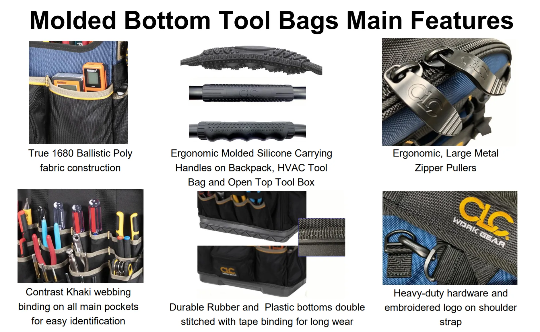 CLC PB1553 19” Molded Plastic Bottom Contractor’s Closed-Top Tool Bag