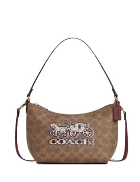 Coach Zip Top Shoulder Bag In Signature Canvas With Horse And Carriage Print