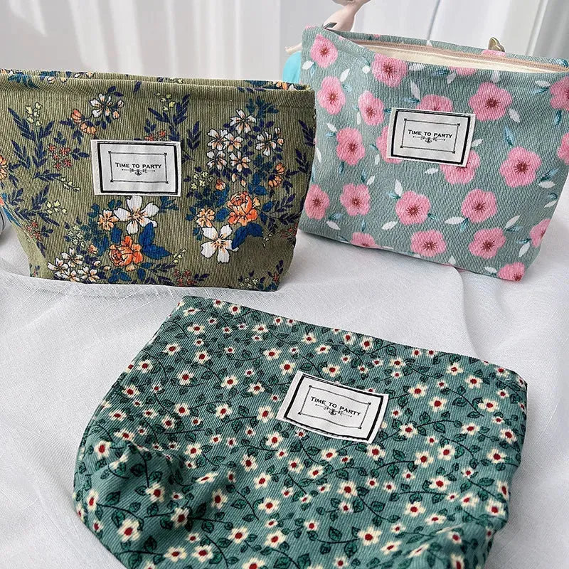 Corduroy Embroidery Cosmetic Bag Clutch Bag Large Makeup Organizer Bags Korean Cosmetic Pouch Women Cute Toiletry Beauty Case