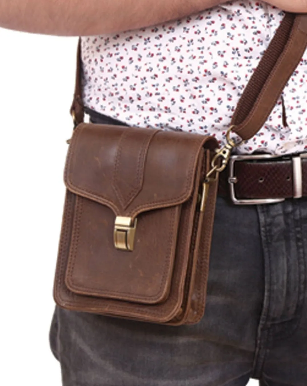 Dark Brown Leather Flap Bumbag/ Waist Bag