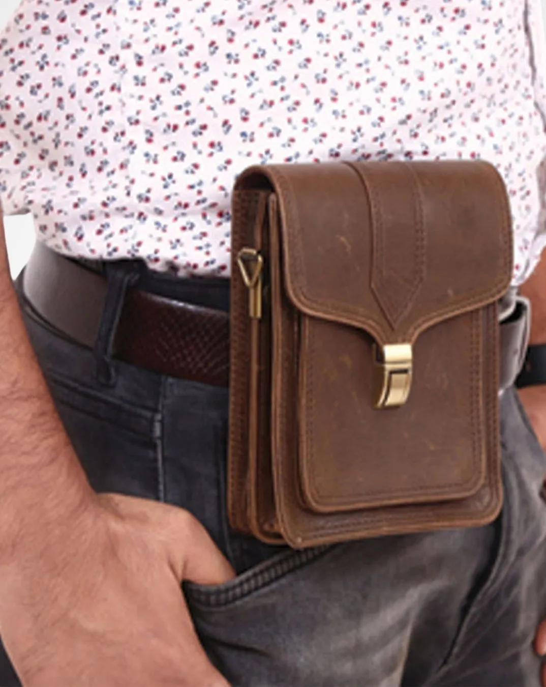 Dark Brown Leather Flap Bumbag/ Waist Bag