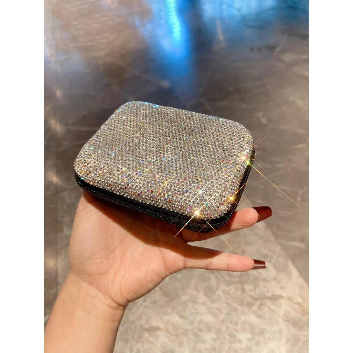 Data Cable Storage Bag with Rhinestones Headset U Disk U Shield Charger Protective Case Sundries Trinkets Jewelry Organizer