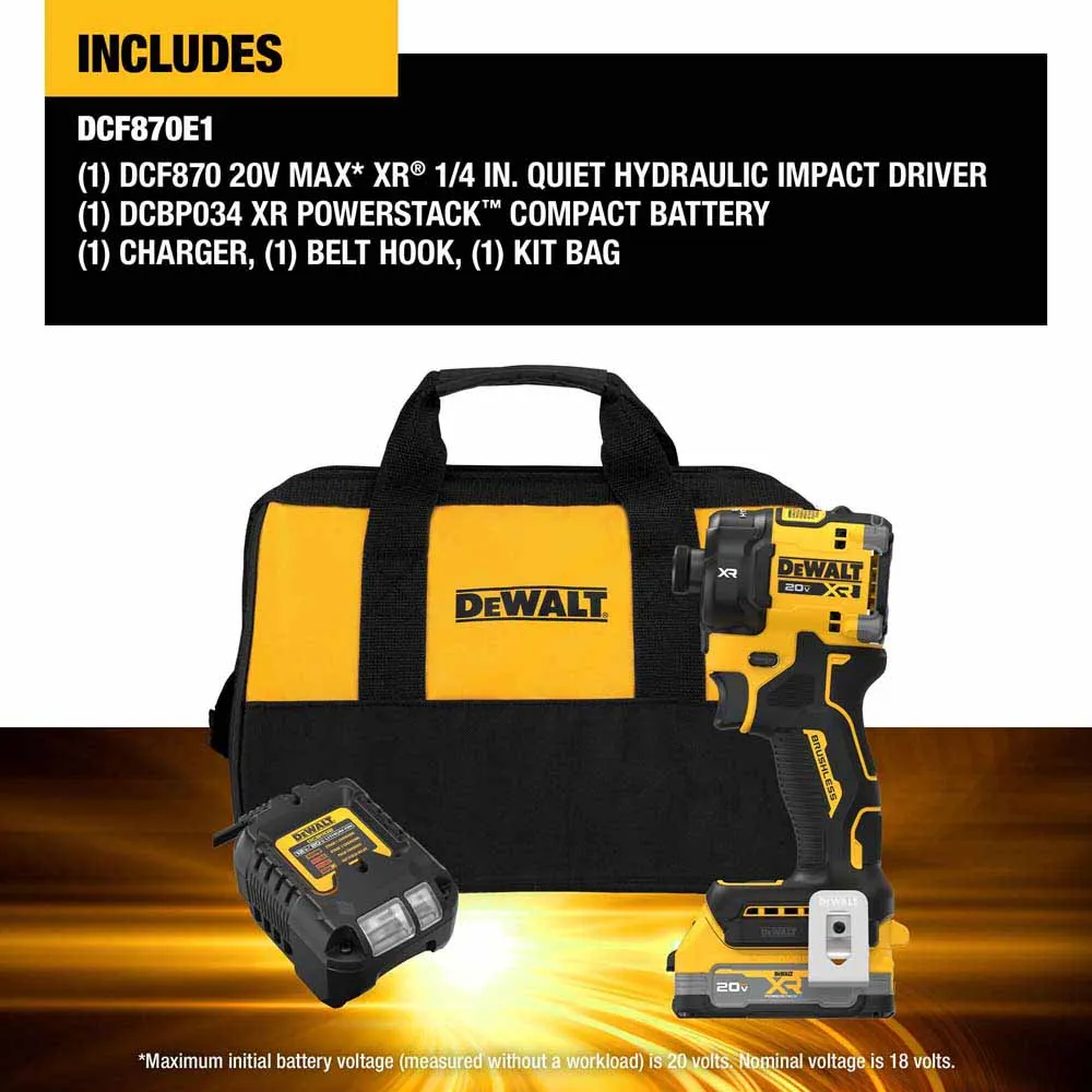 DeWalt DCF870E1 20V MAX XR Brushless Cordless 1/4 in. Quiet Hydraulic Impact Driver Kit