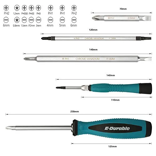 E.Durable Philips Screwdriver Set - Magnetic Long Bits Driver PH0 PH00 PH000 PH1 PH2 - Slotted 1.2 1.5 2.0 3.0 4.0 5.0 6.0, Pentalobe iPhone Screwdriver, Household Appliances Home Tool Kit (Screwdriver Set 1)