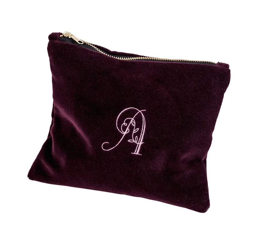 Embroidered Velvet Cosmetic Bag