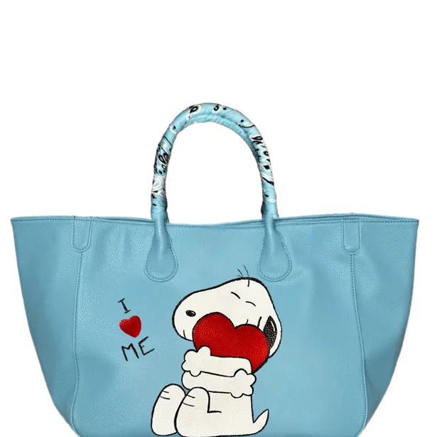 Everyday Vegan Leather Tote - Hand Painted Snoopy